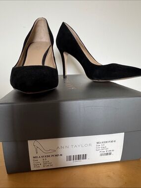 Ann Taylor Black Suede Pointed-Toe Pumps